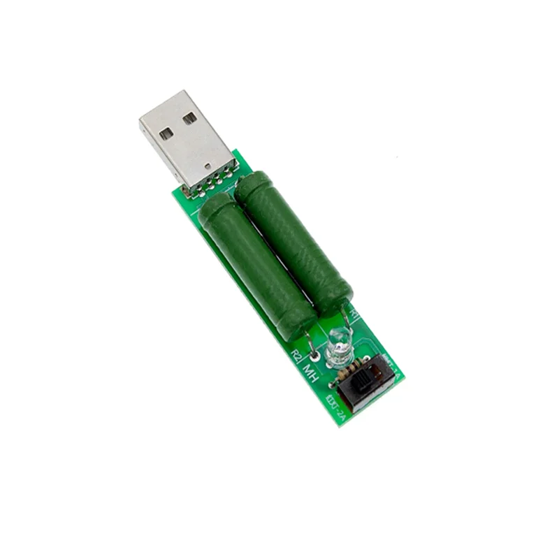 USB Mini carga descarga interface resistor com interruptor, LED verde e vermelho módulo, resistor envelhecimento, 1A, 2A, 1A, 1pc