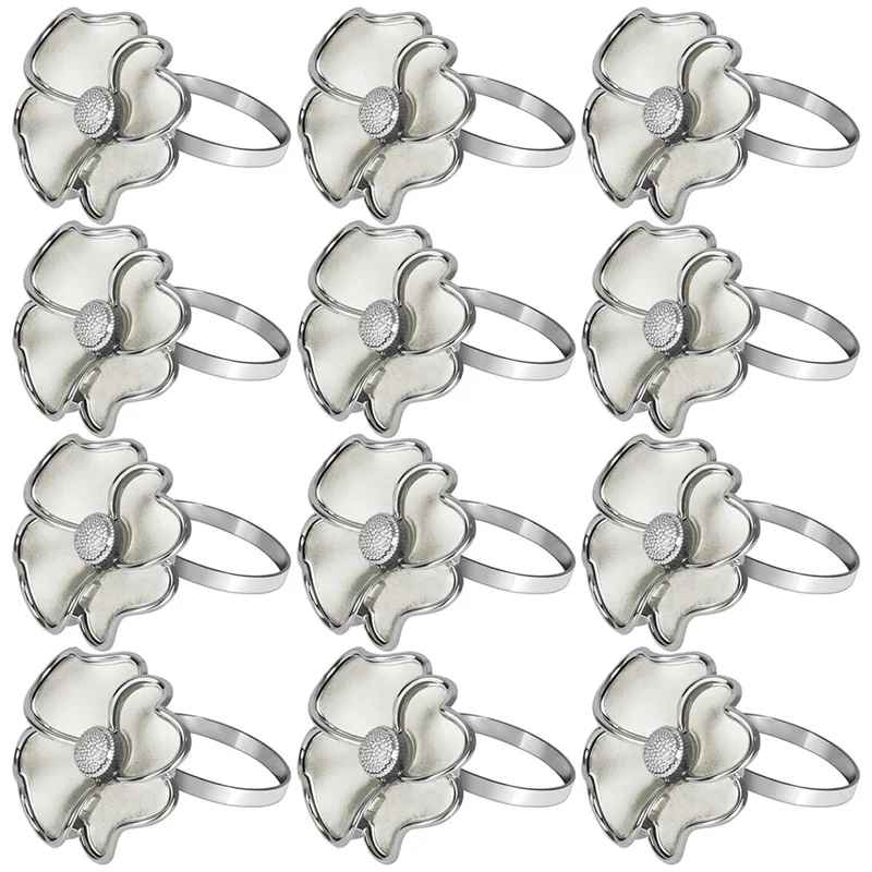 PB-Flower Napkin Rings - Non-Rust, Elegant Napkin Holders For Paper Napkins And Table Cloths For Dinner, Set Of 12