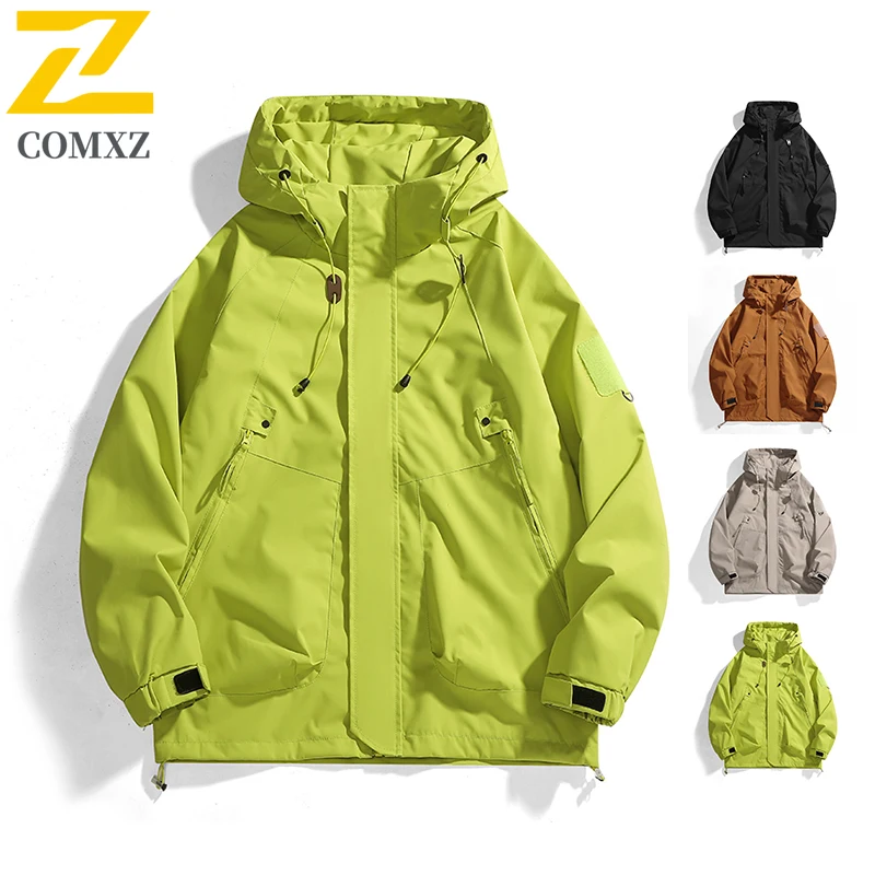 

Водонепроницаемая ветровка с капюшоном, куртка с несколькими карманами на молнии спереди, регулируемая манжета, легкая уличная одежда, пальто для пар ﻿ ﻿