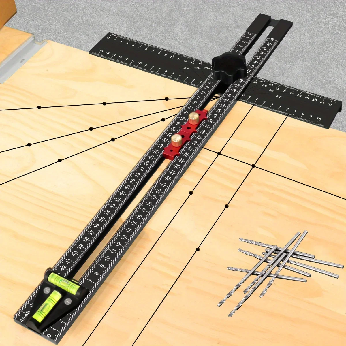 2‑in‑1 Adjustable T‑Square Cabinet Hardware Jig, Aluminum Alloy Drilling Positioning Template for Drawer & Cabinet Hole Drilling