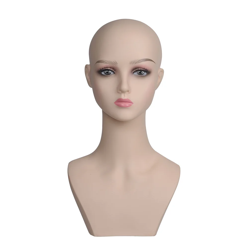 17-inch PVC Female Mannequin Head with Eyelashes and Lips Wig Display, Cosplay, Makeup, Jewelry & Hat Display with Mount Holed