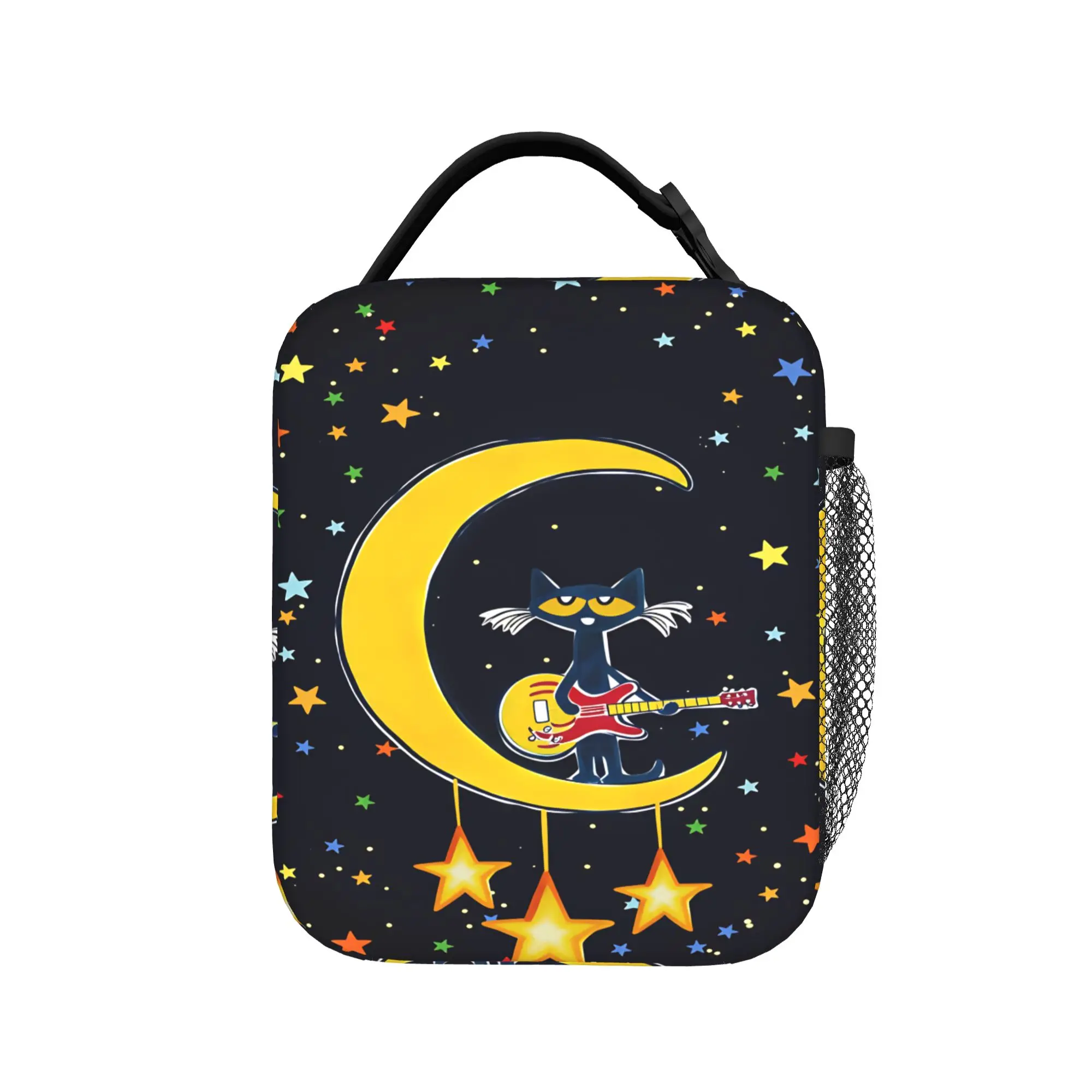 Pete The Cat Stars Comic Lunch Bag  Portable Zipper Lunch Box Women Outdoor Picnic Cooler Bag Funny Oxford Thermal Tote Handbags
