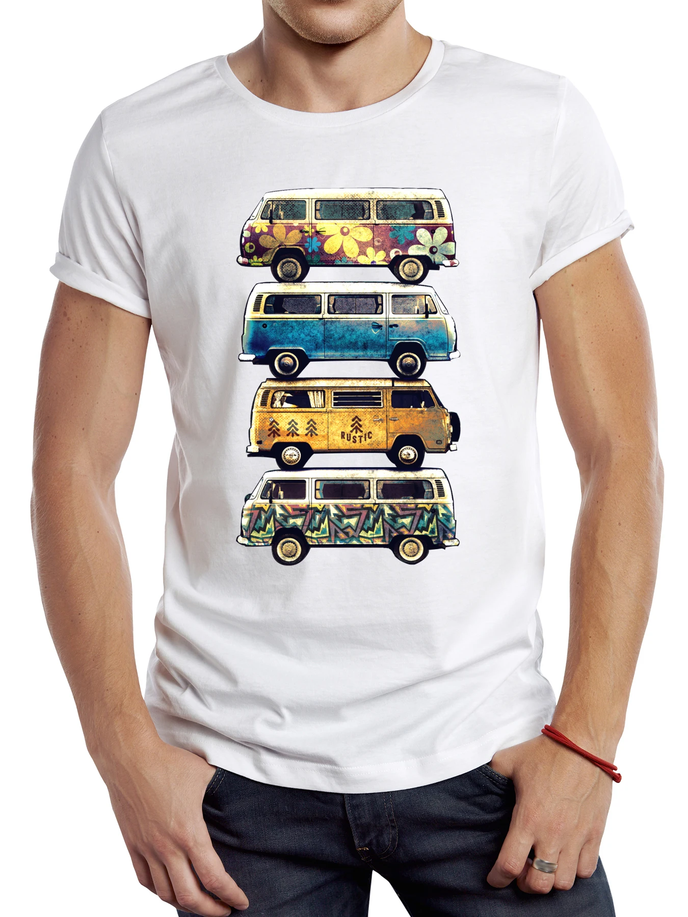 TEEHUB Vintage Combi Van Men T Shirt Graphic Cloth Camper Casual Male Tops Hipster Retro Camping Van Printed Tee