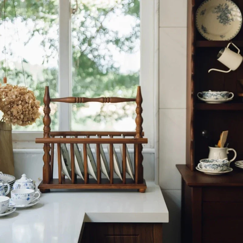 Victoria Solid Wood Plate Storage Rack, French Book and Newspaper Organizer, Decorative Drain Basket