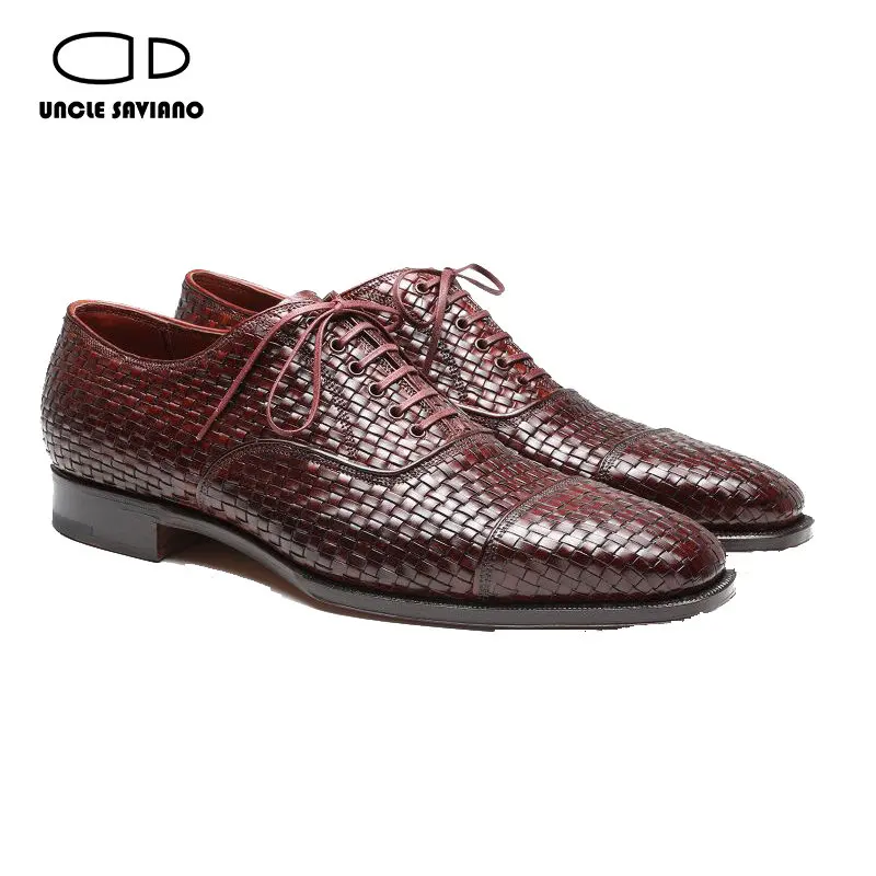 

Uncle Saviano Luxury Oxford Men Dress Shoes Fashion Wedding Party Best Man Shoe Designer Woven Leather Formal Shoes Men Original