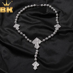 THE BLING KING 9mm Bead Link Chain With Drip BaguetteCZ Cross Prong Setting 5A Cubic Zirconia Necklace Hiphop Jewelry