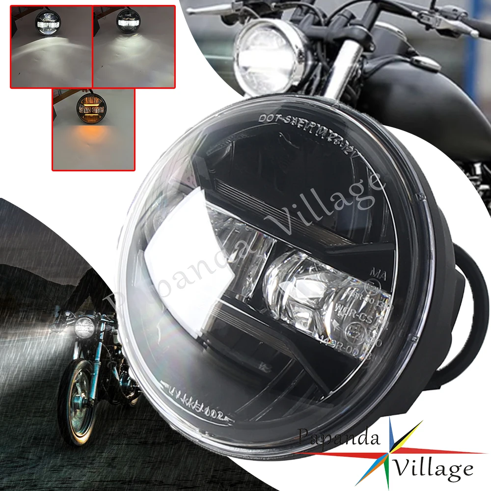 5.75 Inch E24 E-Mark 50W High Low Beam DRL IP67 Waterproof LED Headlight For Softail Dyna Touring Triumph Replacement Head Lamp