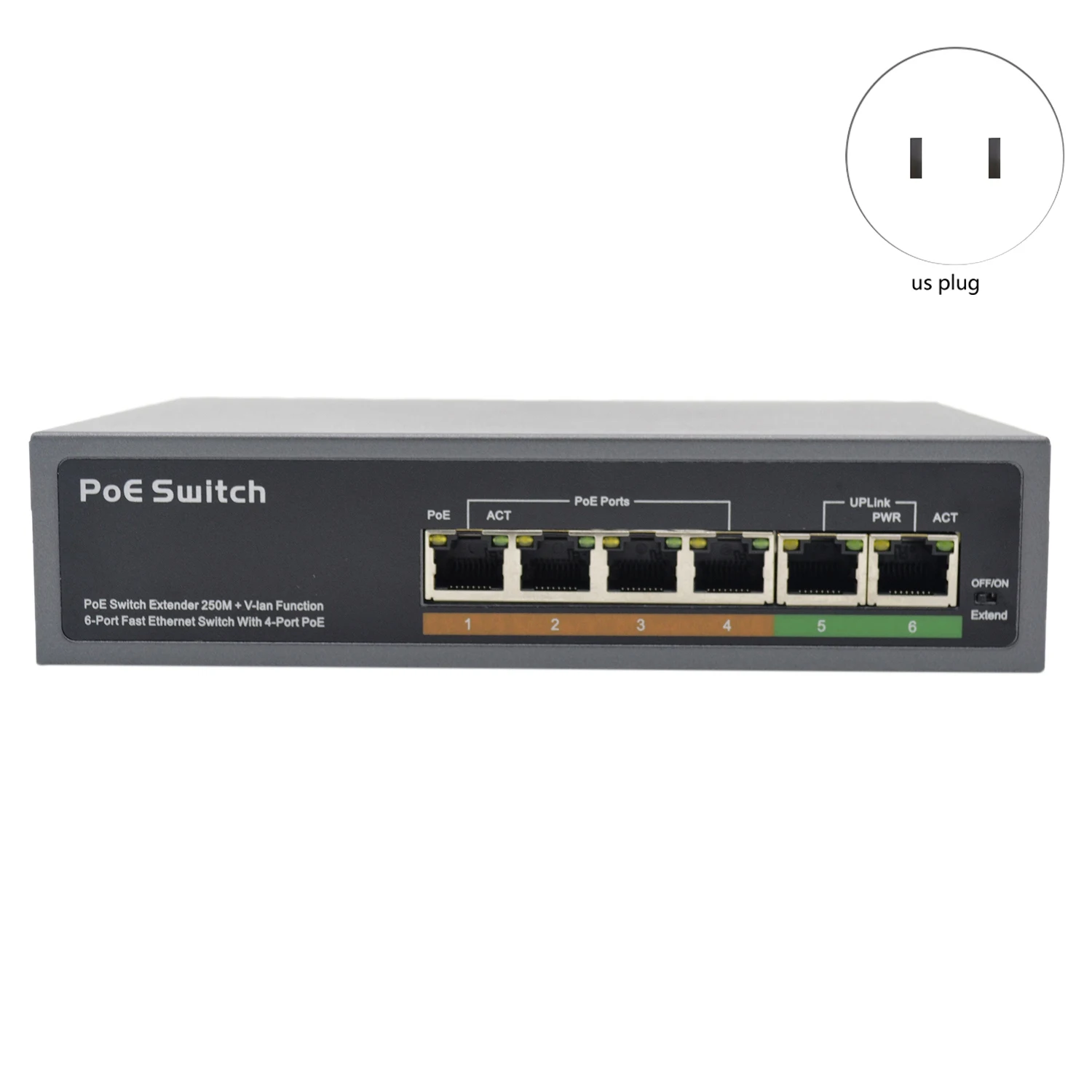 Poe Switch Network PSE604EX V2.0 Standard 48V 4+2 Port Smart Poe Switch POE Camera Poe Switch Network for Cctv(US Plug)