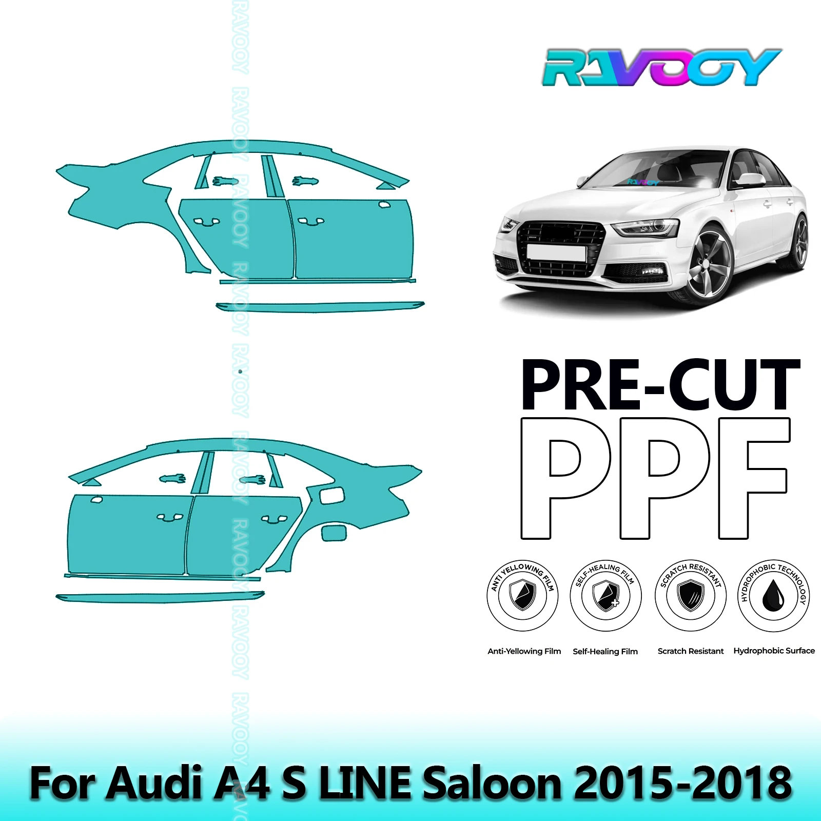 

For Audi A4 S LINE Saloon 2015-2018 8.5mil Clear Matte Pre-Cut PPF Door & A/B Pillar Kit TPU Paint Protection Film Set