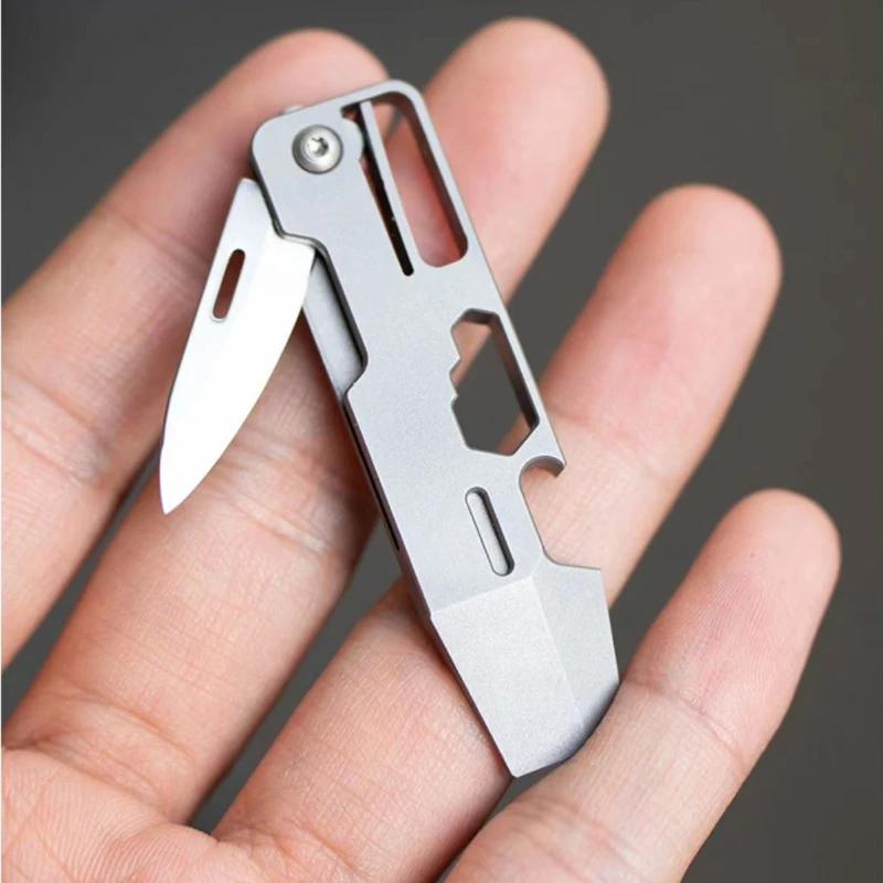 NEW Titanium alloy mini multifunctional folding pry bar key screwdriver pendant wrench bottle opener express EDC tool