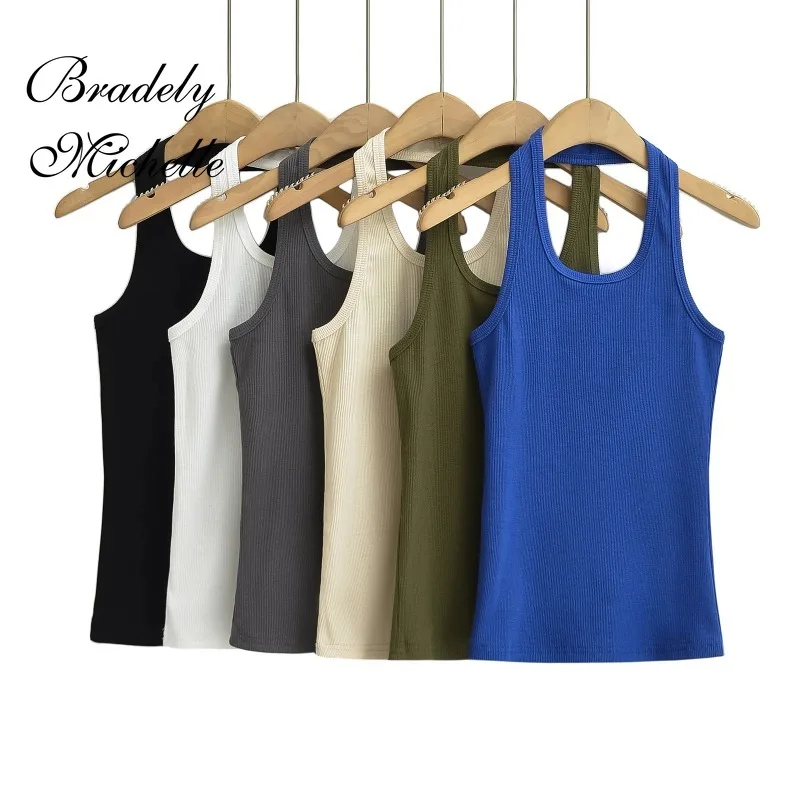 Halter Sleeveless 2024 Women Tank Crewneck Crop Vests Summer New Sexy Women's Sling Vest Camis Y2k