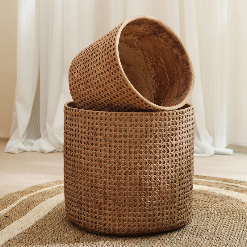 

Imitation bamboo retro magnesium mud large floor-to-ceiling flower pot Home hall Garden Green plants Willow leaf