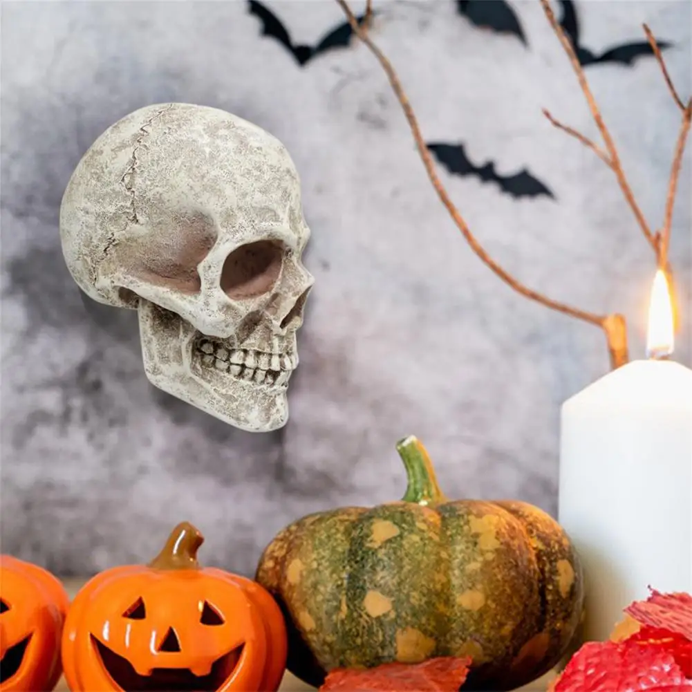 Resin Skull Ornament Realistic Resin Human Skull Ornament Spooky Halloween Decor for Home Office Yard Spooky Skull Statue