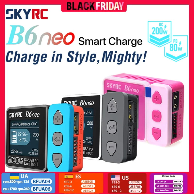 SKYRC B6neo Smart Charger DC 200W PD 80W LiPo Battery Balance Charger Discharger