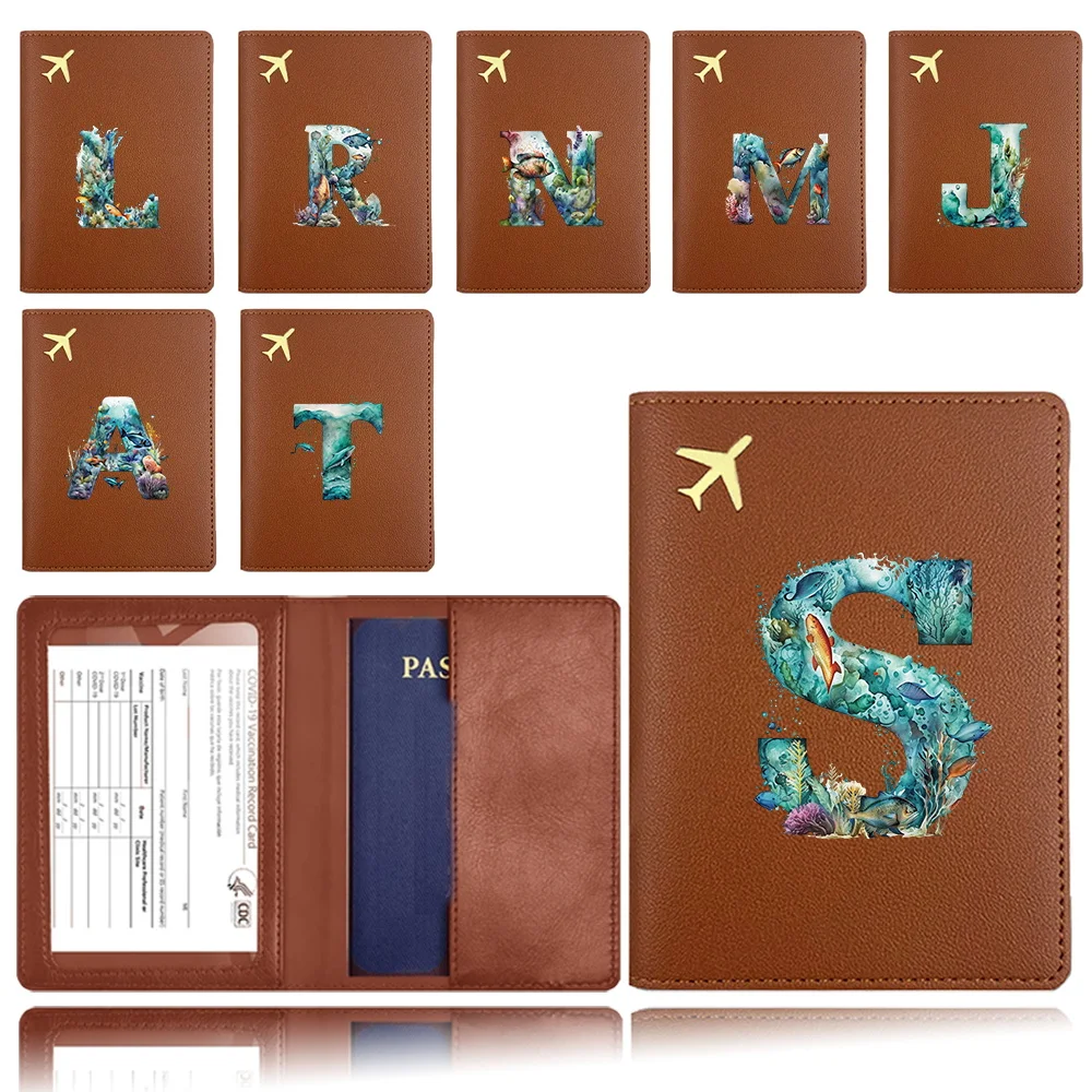 

Passport Cover Leather Passport Lid Protector Pocket Container Passport Case Business Waterproof Card Travel Fish Letter Pattern