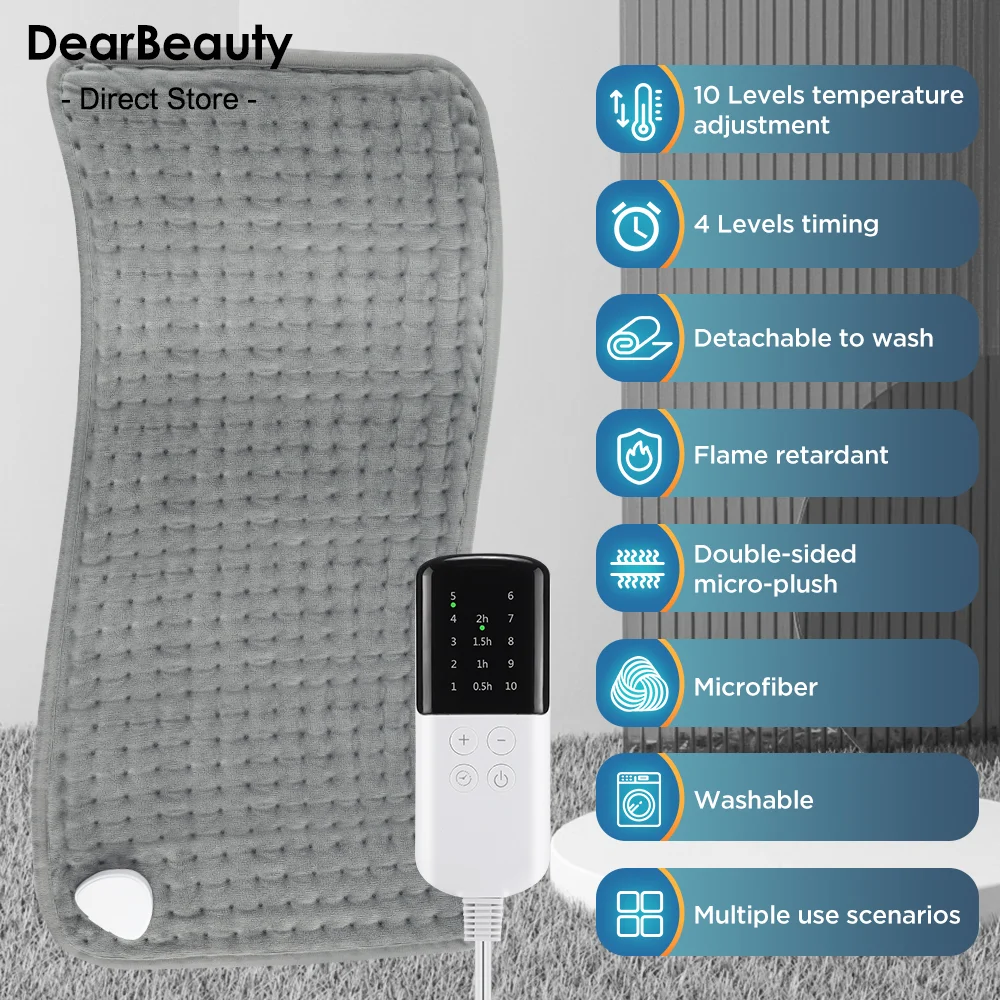 

Электрическое одеяло 30x60 см, 9 уровней, горячая компрессионная подушка для ног, спины, грелка для рук, регулировка температуры, быстрый нагрев, термоковрик