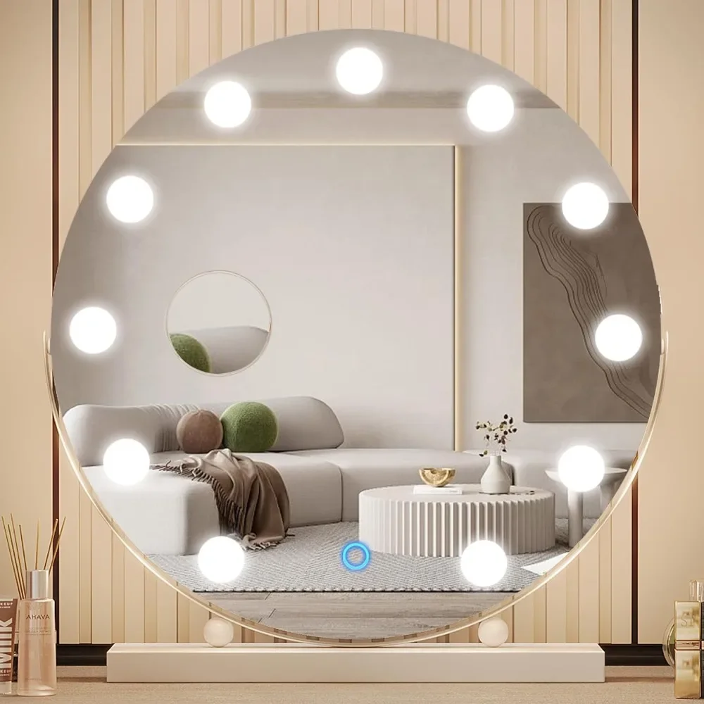 

Vanity Mirror with Lights, Mirror with 3 Color Lighting, Large Makeup Mirror with Lights, USB Port,10X Magnification,Smart Touch