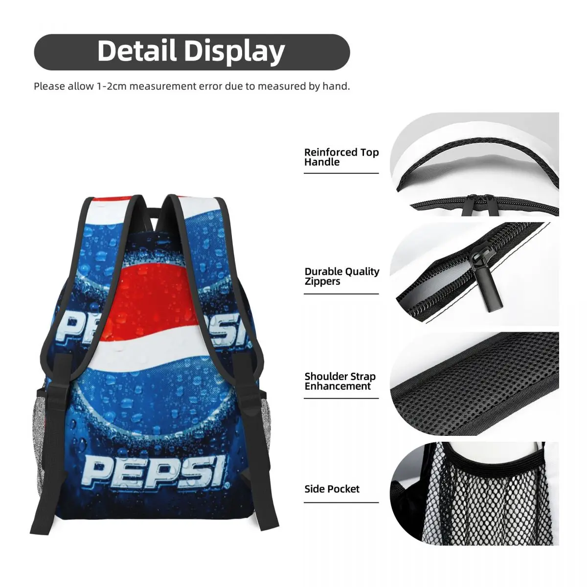 P-pepsi tas sekolah ringan motif, untuk sekolah, luar ruangan, belanja, kantor 16,5 inci