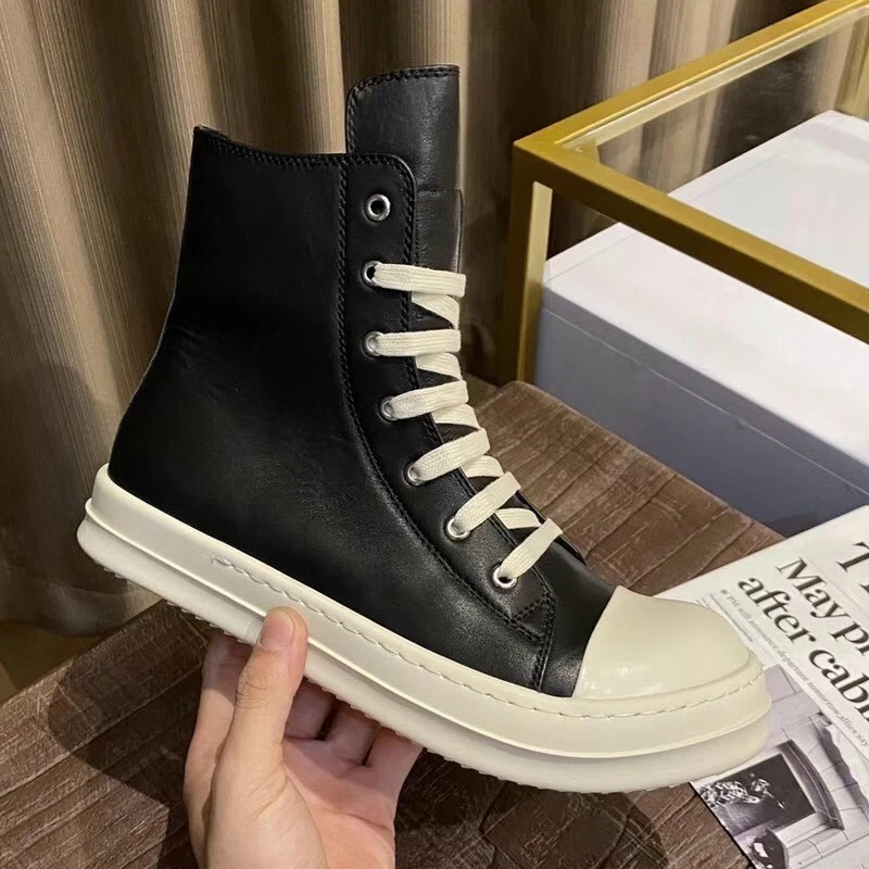 

High Street Men's Casual Shoes Lace-up Sneakers for Man Zipper Design Fashion Shoes Black Solid Men's Sneakers