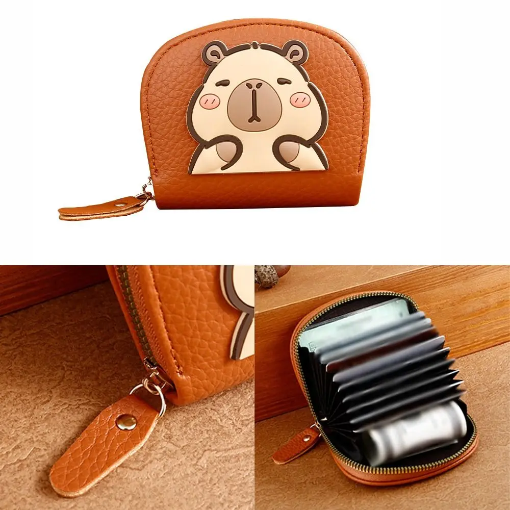 فريد كابيبارا حامل بطاقة متعددة فتحة بطاقة بولي Leather الجلود الكرتون كابيبارا حافظة للبطاقات سستة سعة كبيرة المرأة المحفظة الأعمال