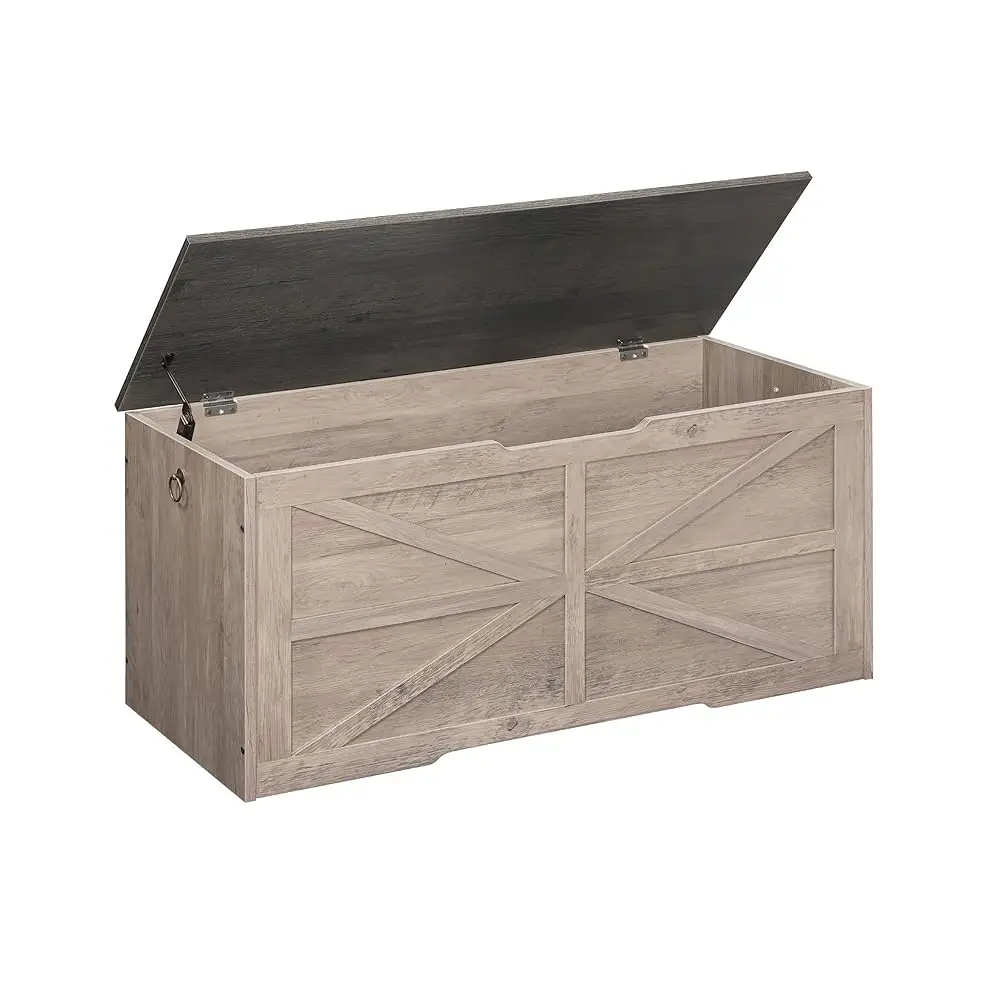 

Storage Chest, 43.3"" Wooden Storage Trunk, Retro Storage Bench With Safety Hinge, Toy Box, Farmhouse Style, For Bedroom,