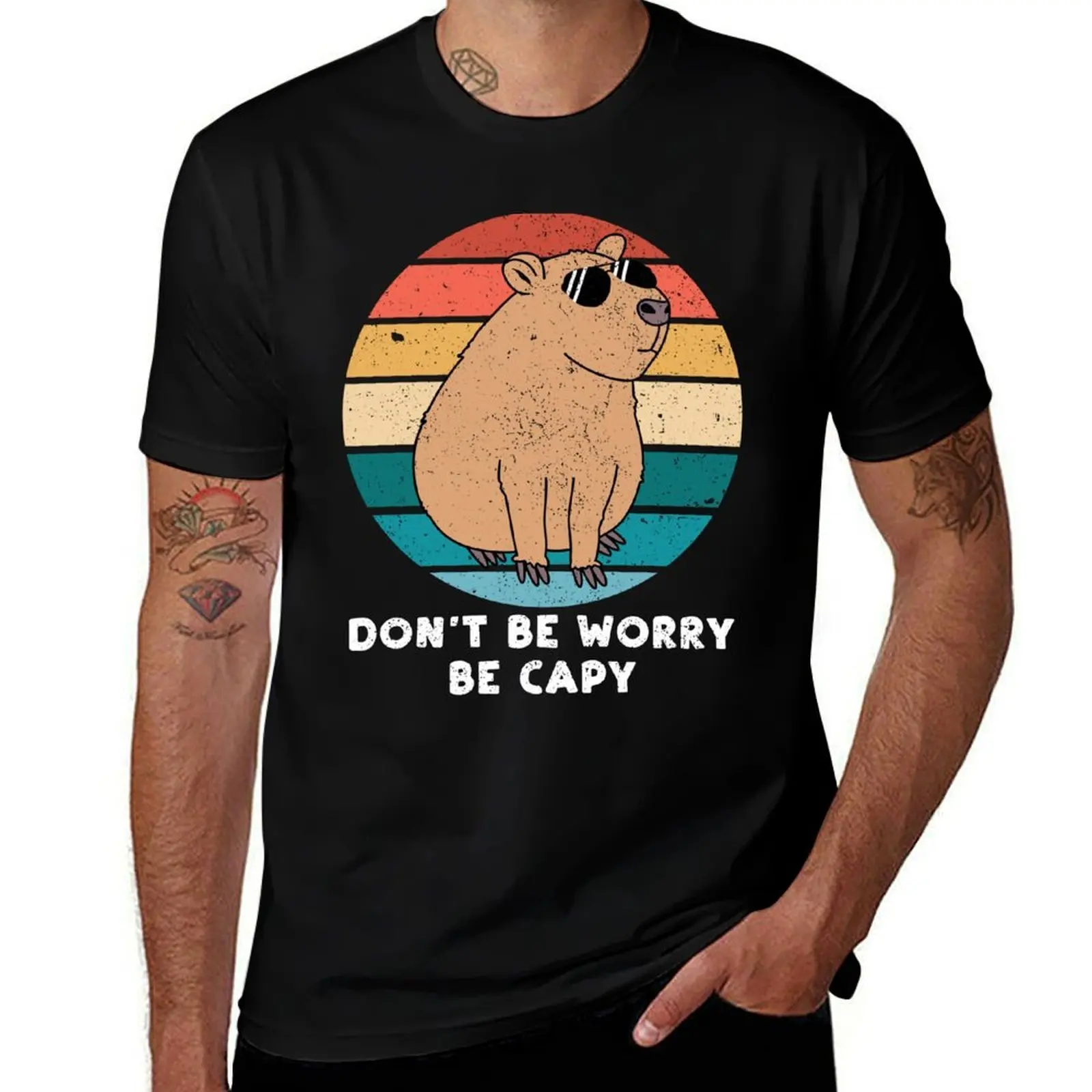 Capybara Don't Be Worry Be Capy T-Shirt Casual Street Style Short Sleeve Tee