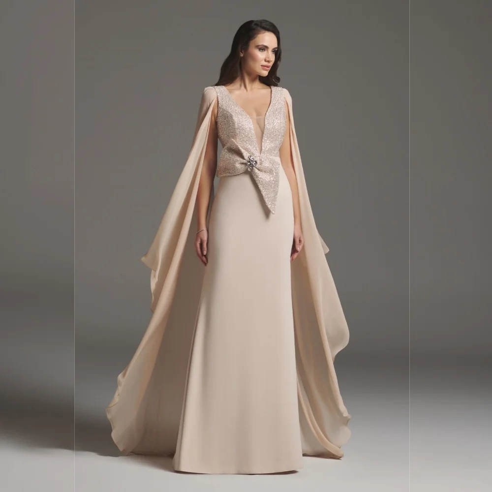 

Customized Jersey Beading Bow V-neck A-line Long Dresses Bespoke Occasion Party Exquisite Formal High Quality