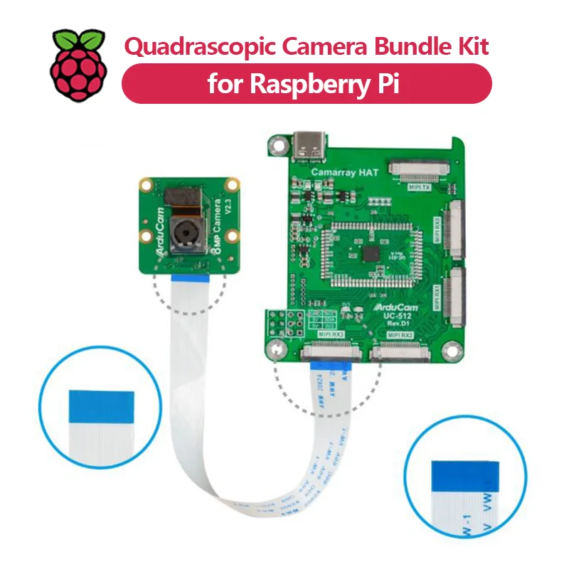 Kit pacchetto fotocamera quadrascopica per Raspberry Pi, Nvidia Jetson Nano, quattro moduli fotocamera a colori IMX219 e cappello per fotocamera Camarray