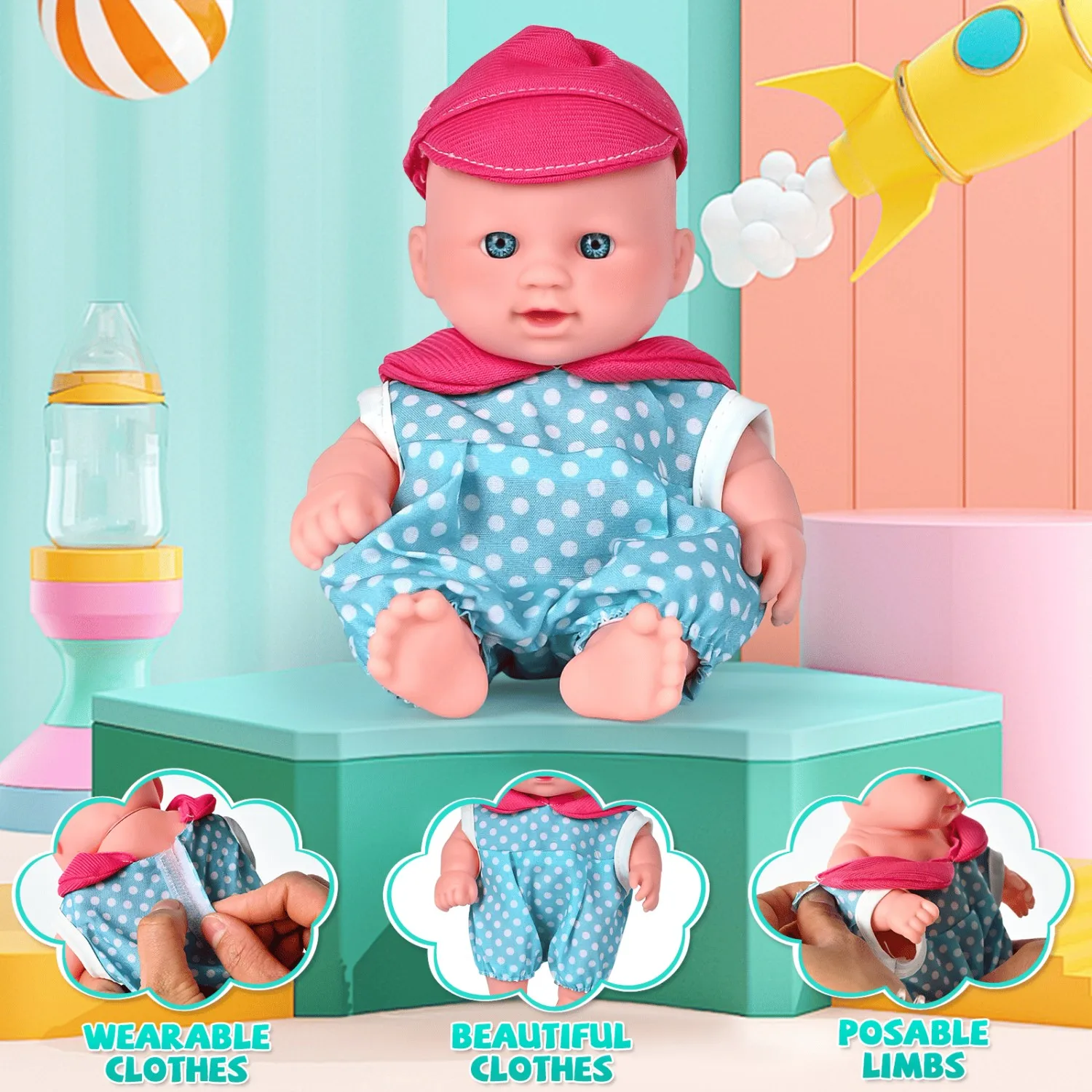 Juego de juguetes para muñecas para niños |   Adorable paquete de regalo de fiesta para niños |   Juego compacto y lindo para juegos de rol imaginativos (a partir de 3 años)