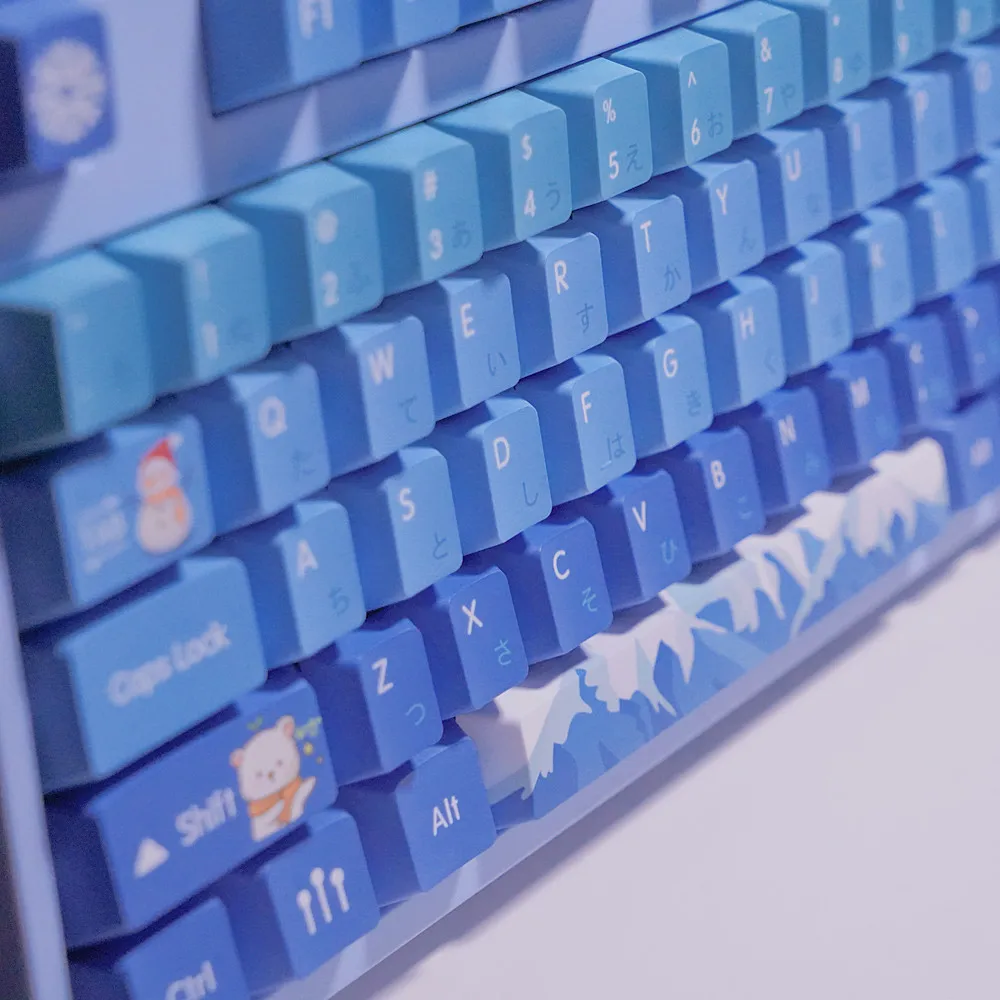 Imagem -04 - Teclas Gelo Azul Alma Urso Tema Pbt Inglês Japonês para Teclado Mecânico Keycaps 75 87 96 98 104 108 Customizablediy 139