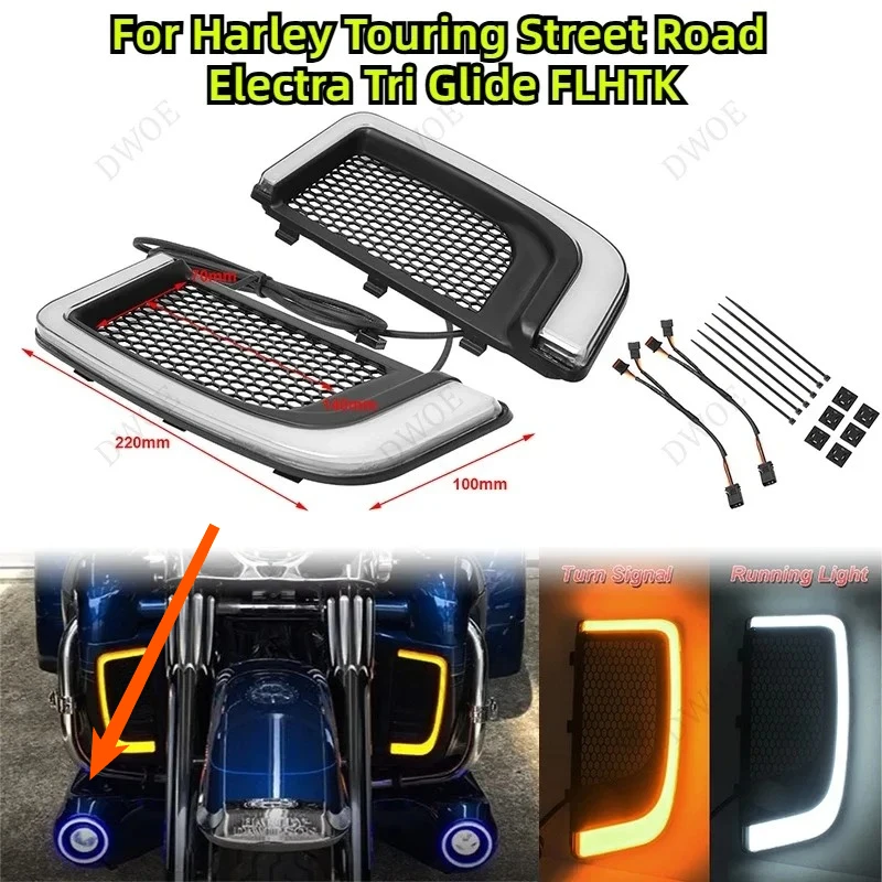 

Motorcycle LED Fairing Lower Grills Turn Signal Running Light Lamp For Harley Touring Street Road Electra Tri Glide FLHTK