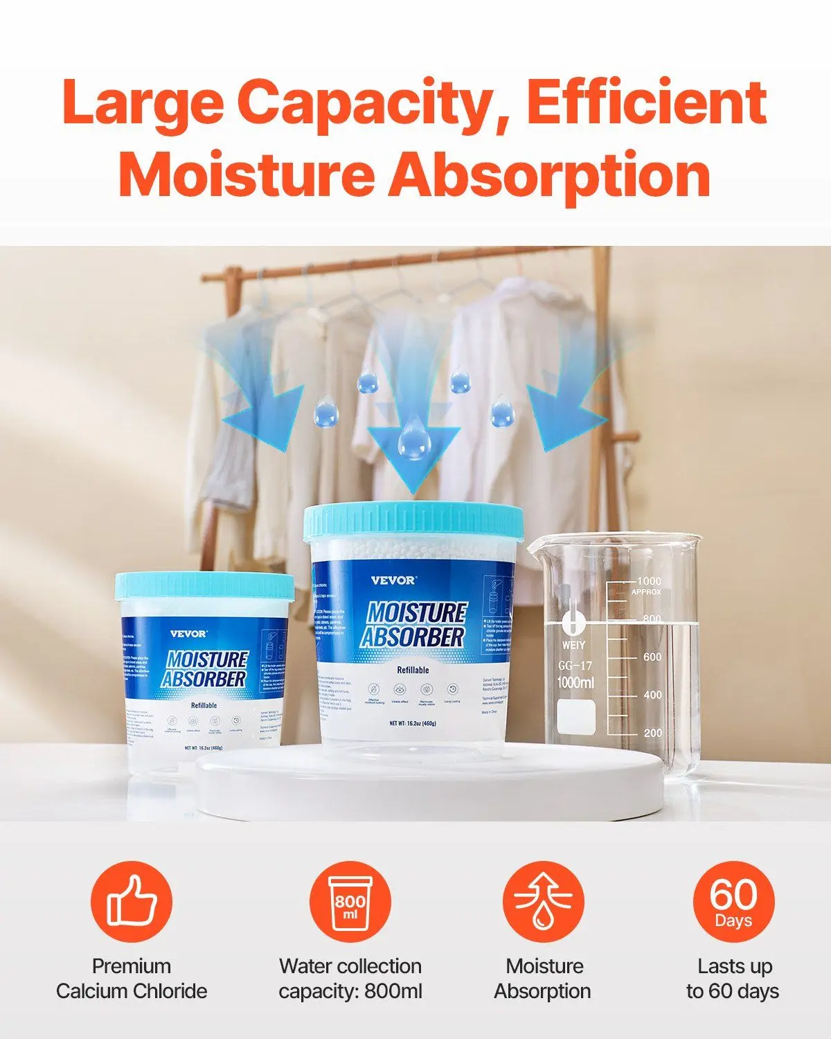 2팩 16.2온스 습기 제거제 버킷 800ml 저장 공간 재사용 가능한 외부 버킷 무향 습기 제거제