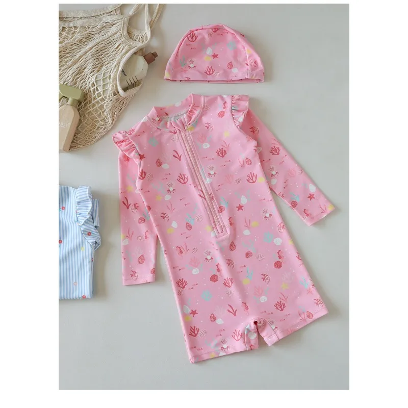 Kids Long Sleeve One-Piece Swimsuits Cute Princess  Swimsuit for Girls INS Fashion Toddler Baby Swimwear