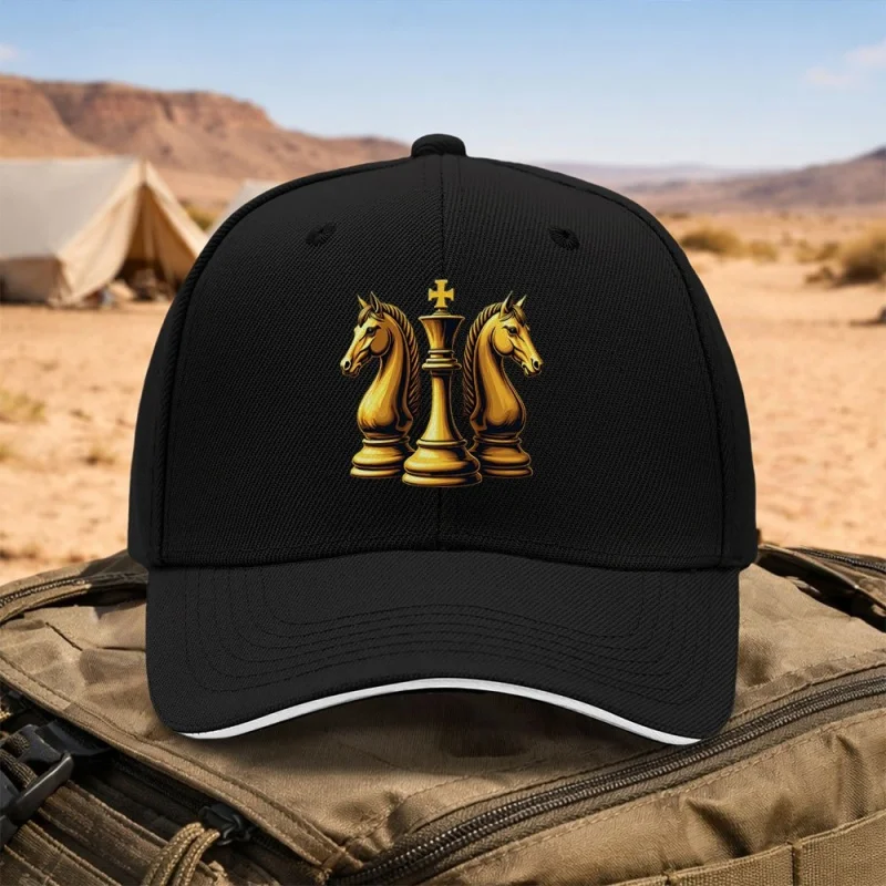 Golden Chess Piece Pattern Baseball Cap Unisex Adjustable for Sports Running Outdoor Daily Wear Party Gift
