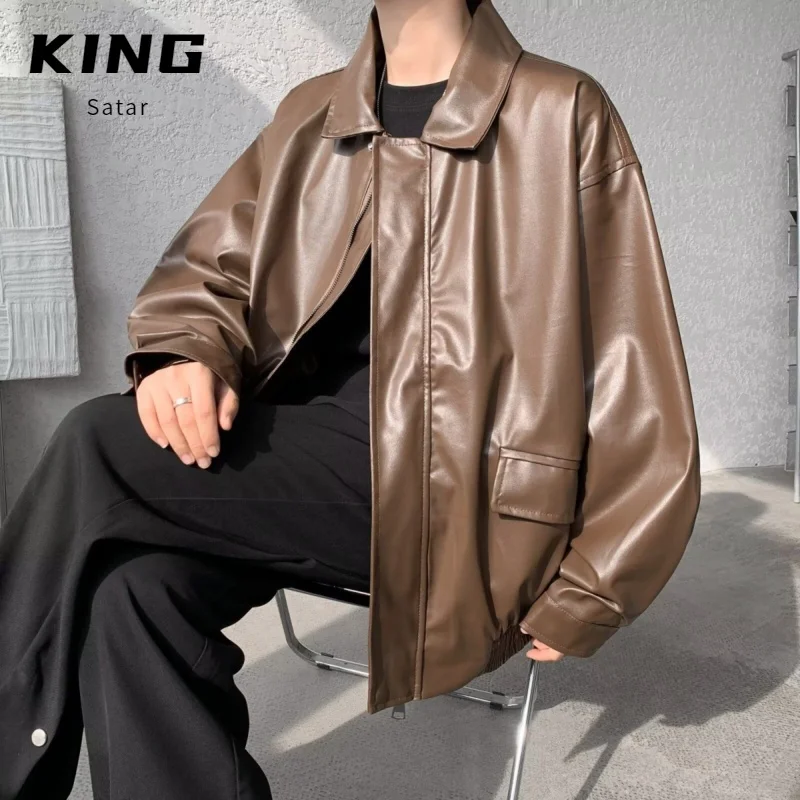 

Мужская куртка-бомбер из искусственной кожи в стиле ретро, модная, для весны и осени, с эффектом высококачественной кожи, на молнии...