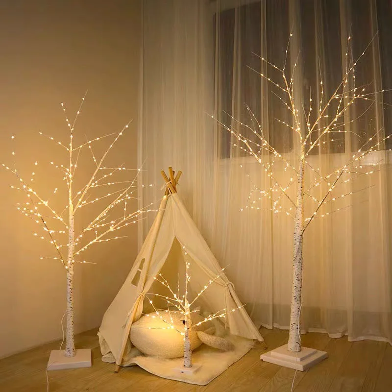 Árbol de abedul LED para decoración navideña, luz de dormitorio para paisaje luminoso, decoración DIY de Año Nuevo, regalo de fiesta de árbol de