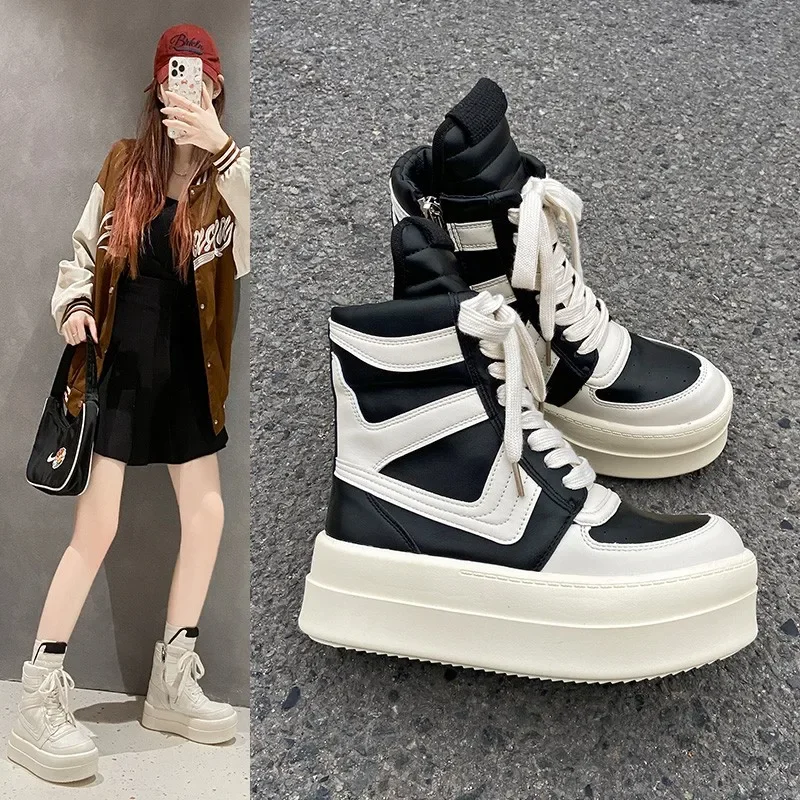 Retro Designer Women Chunky Platform Shoes Woman Ankle Boots,High-top Sneakers Riding Casual Flats Sneakers Street Club Footwear