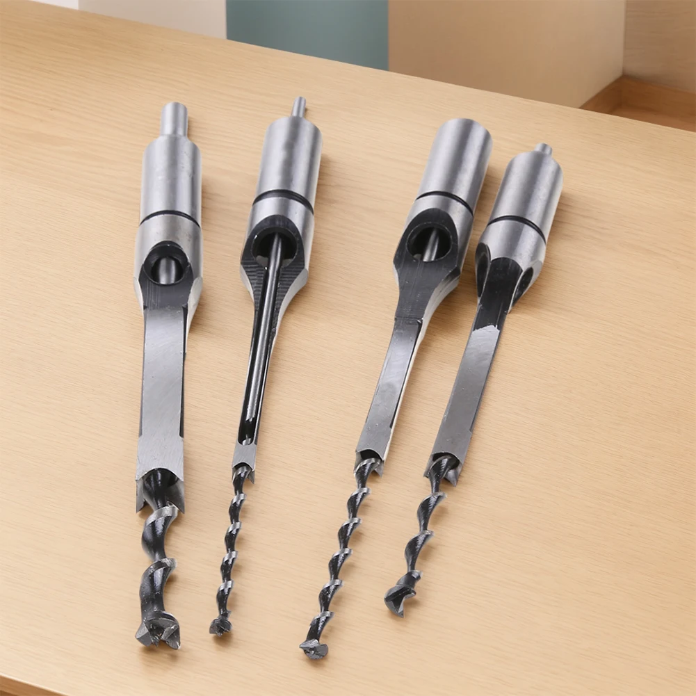 

4PCS Square Hole Drill Bit HSS Auger Mortising Chisel Drill Set Square Woodworking Drill Mortising Chisel Bits Woodworking Tools