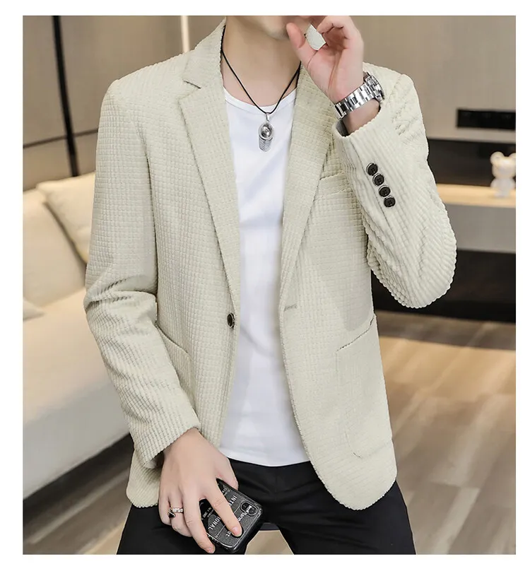 Lässige einfarbige und karierte Anzüge 2026 Frühling Herbst Herren Ein-Knopf-Slim-Fit-Blazer & Jacken Jugend Streetwear Mäntel Oberteile Kleidung – Detail 9
