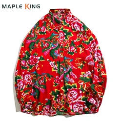 Chinese Style Designer Clothes Men Flower Shirt Dongbei Traditional Festival Hombre Vinatge Mens Funny Big Floral Printed Shirts