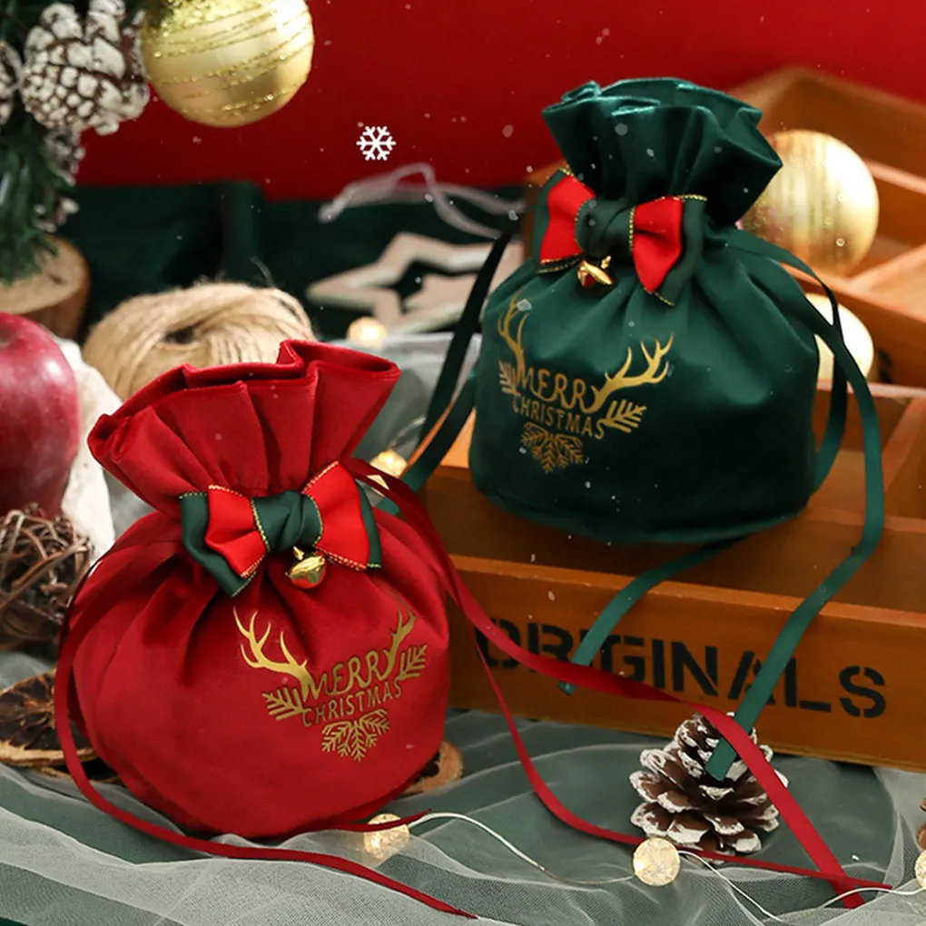 Merry Christmas Eve Storage Bag with Drawstring Gift Packing Festival Party Candy Decoration Pack Dessert Biscuit