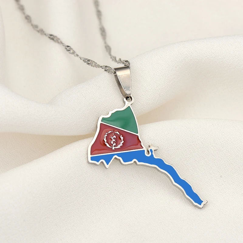 SONYA Eritrea Map Flag Pendant Thin Necklaces for Women Girls Gold Color  African Map of Eritrean stainless steel Jewelry