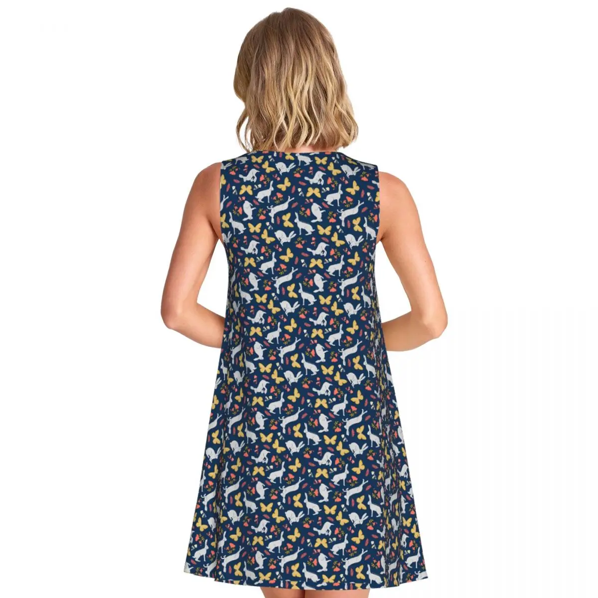 Cute Rabbit Tank Dress Butterflies Print Simple Dresses Daily Graphic Boho Dress Cheap Sleeveless Clothing Plus Size