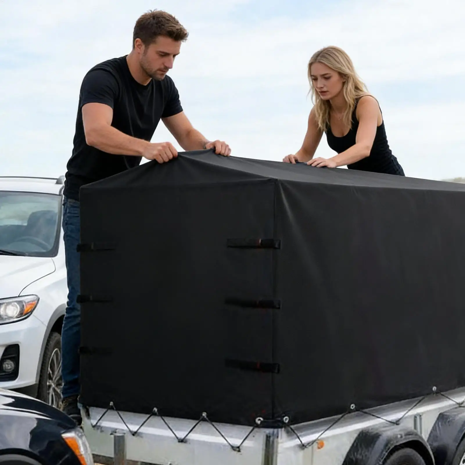 RV Covers For Travel Trailers Waterproof Anti-Slip Protector Thicken Oxford Travel Trailer Tarp For Wind UV Prevention Winter