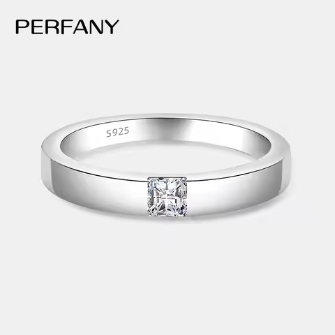 PERFANY 0.3CT Princess Square Cut Moissanite Ring for Men and Women S925 Pure Silver Laboratory Diamond Couple Wedding Jewelry
