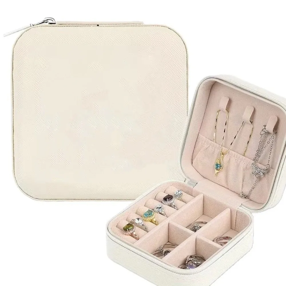 Square Jewelry Organizer Box Stackable PU Leather Jewelry Storage Box Portable with Compartment Jewelry Display Box Female
