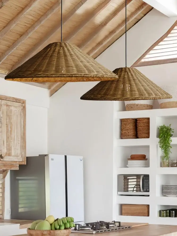 Vintage Rattan Pendant Lights Hand Knitted Wicher Suspension Home Decor Table Dining Room Restaurant Kitchen Hanging Lamps