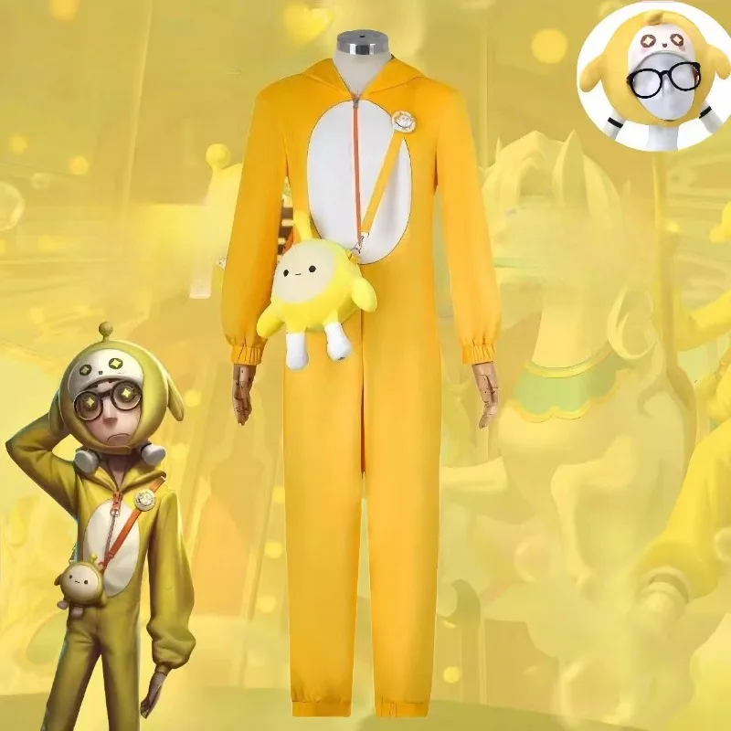 

Identity V Lucky Guy, костюм для косплея, подразделение, замена Eggy Party, желтый комбинезон, шляпа, костюм для женщин и мужчин, наряды для ролевых игр