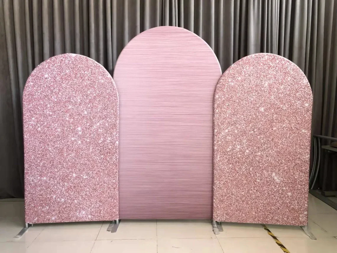 Arched Stand Frame Fabric Backdrop Custom Color Wedding Baby Shower Photo Wall Sparkling Shining Rose Gold