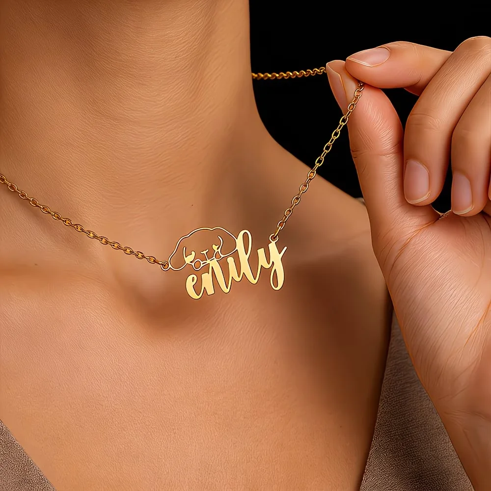

Anime Character Cinnamoroll With Custom Name Necklace Cute Sanrio Jewelry For Women Birthday Personalized Stainless Steel Gift